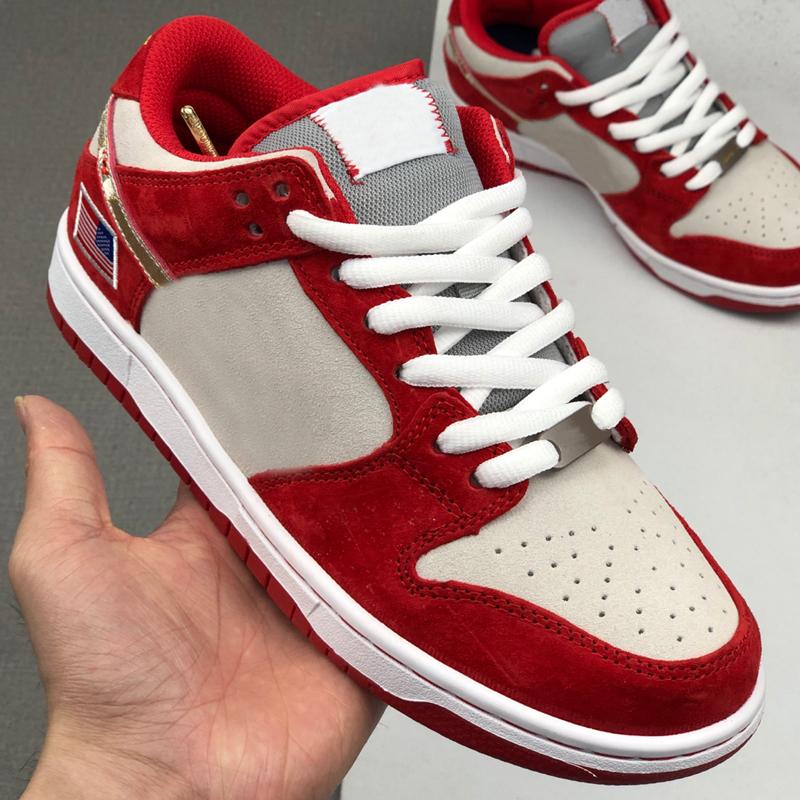 2020 nouvelles femmes SB Dunk Low garçons méchants Designer Skateboard Chaussures de sport de sport Drapeau américain Chaussures de course Rouge