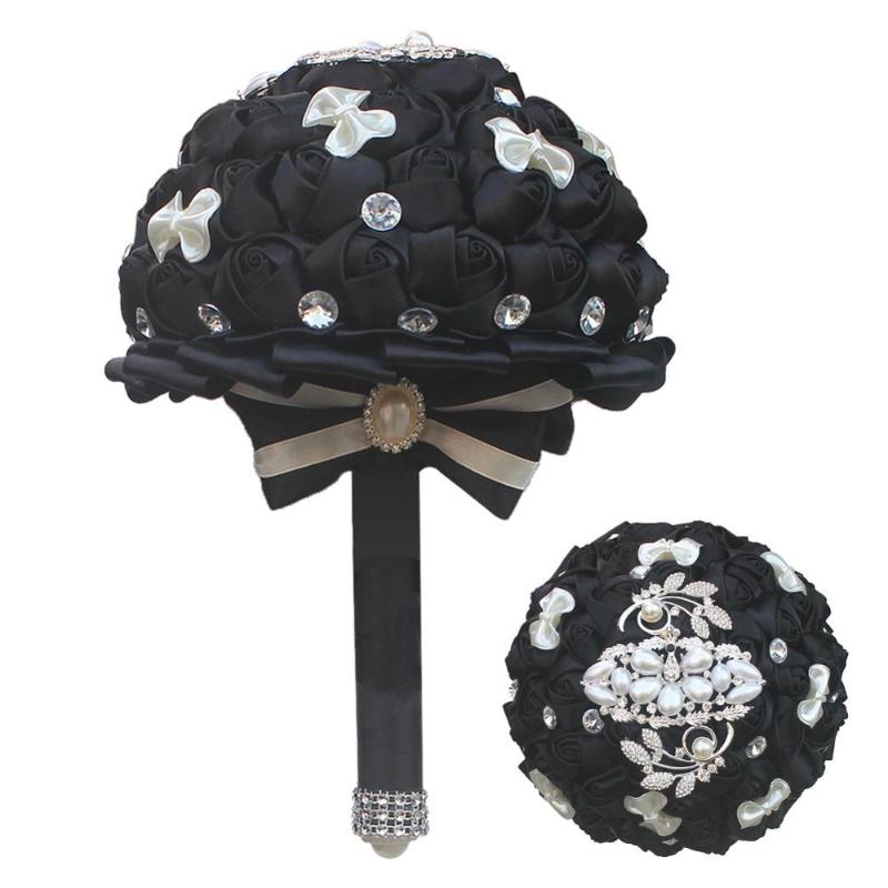 

Black Ribbon Rose Wedding Bridal Bridesmaid Bouquet Flowers Size 18X25CM Wedding Bouquets Hand Holding Flower Accept Custom Made