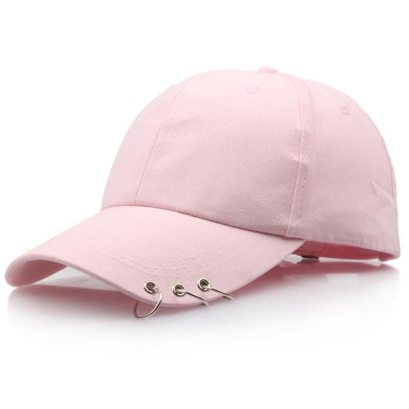 Three Ring Pin Baseball Cap Adjustable Casual Unisex Baseball Hat Black White Pink Solid Cap Fashion New Hot