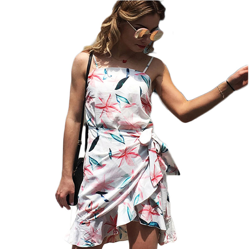 

Hot Sale Ruffles Colorful Floral Spaghetti Strap Dress For Women