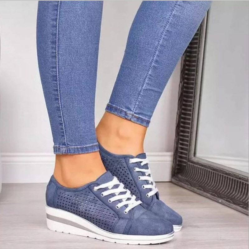 

Latest Designer Women Increased Loafers Shoes Mesh Wedge Heel Fashion Slip-on Casual Shoes Platform Comfortable Black White 5 Color EU35-43, Color 1