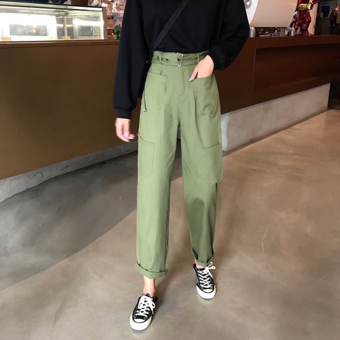 

2020 Summer New Korean Style Solid Pants Women's Belt High Waisted Long Trousers Causal Fashion Straight Woman Clothing Pants, Pink