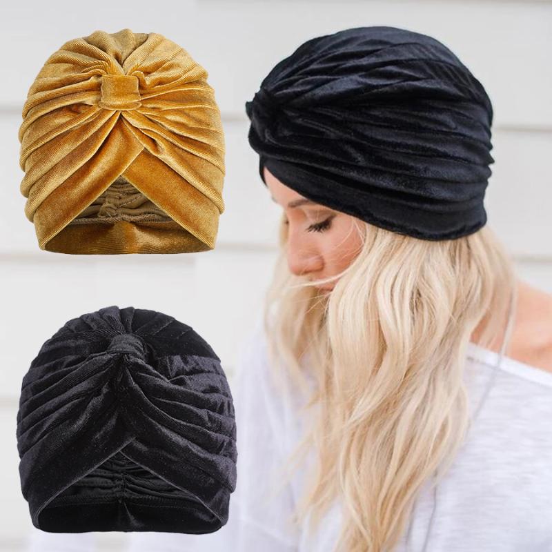 Chemo Turban Chapeaux Stretchy Turban Cap Dames Turban Brim Cap Pile Vintage Turban Cap pour Les Femmes