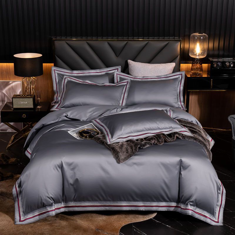 

King Queen Size 4Pcs Bedding set Duvet Cover Bedsheet Pillowcase 1000TC Egyptian Cotton Extra Soft Breathable Solid Color Hotel, Style 7