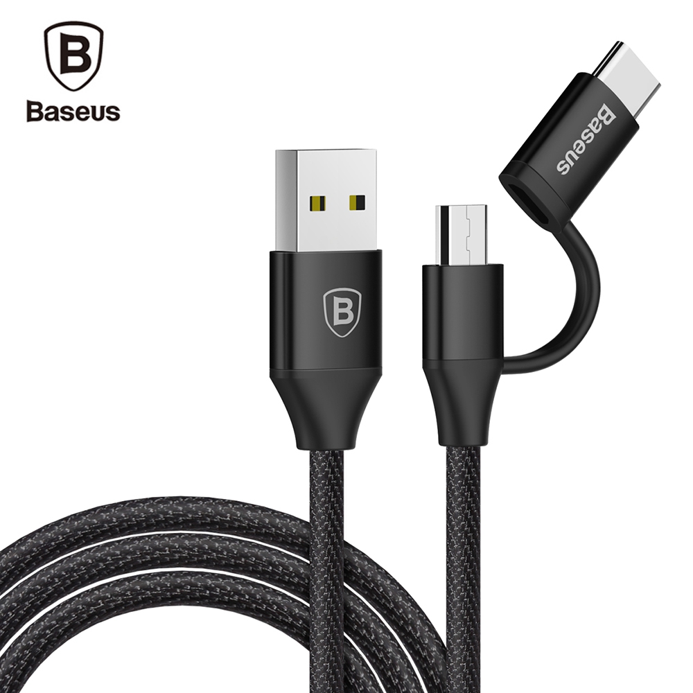 

Baseus Yiven Cable Micro USB Type-C Adapter 2A Fast Charging Data Transmission Sync 1M, Black