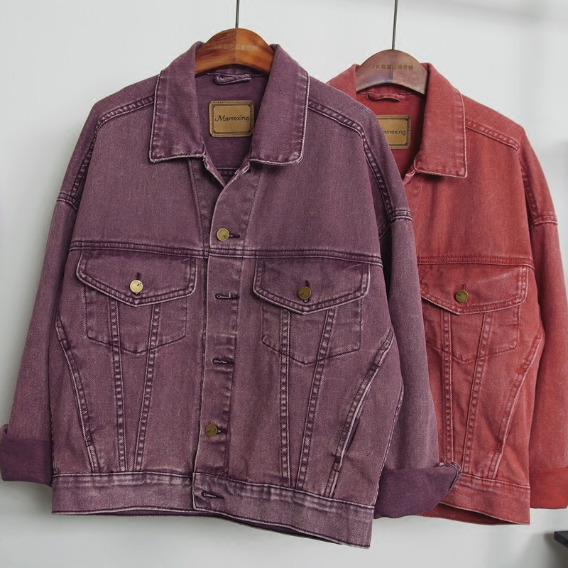 

2020 New Fashion Short Demin Jackets Women Long Sleeve Korean Solid Casual Wide Waisted Jeans Coats Pink Purple