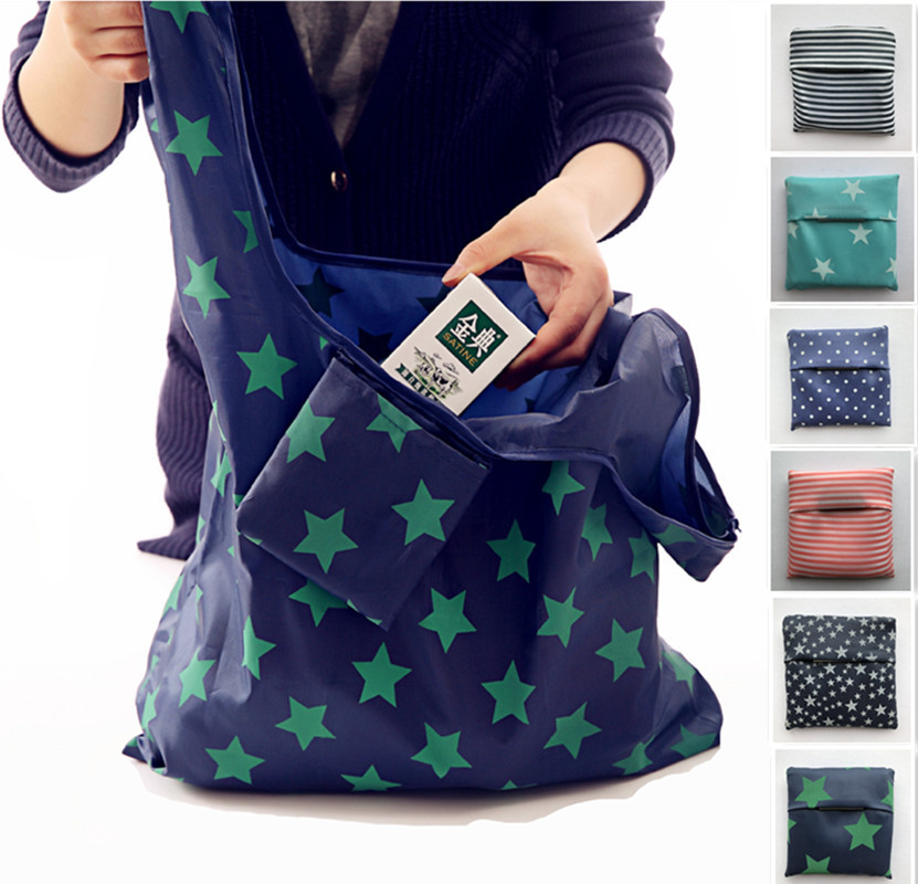 

Portable Foldable Shopping tote Bags Reusable Grocery Storage Bag Eco Friendly Thickened oxford cloth Waterproof beach bag built in a Pouch