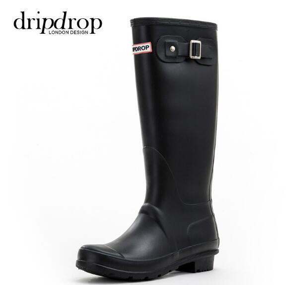 

Wedding shoe/New Women Matte RAINBOOTS Fashion Knee-High Rain Boots Waterproof Boots Rubber Rainboots Water Shoes Tall 38cm Wedding shoes 03, Black