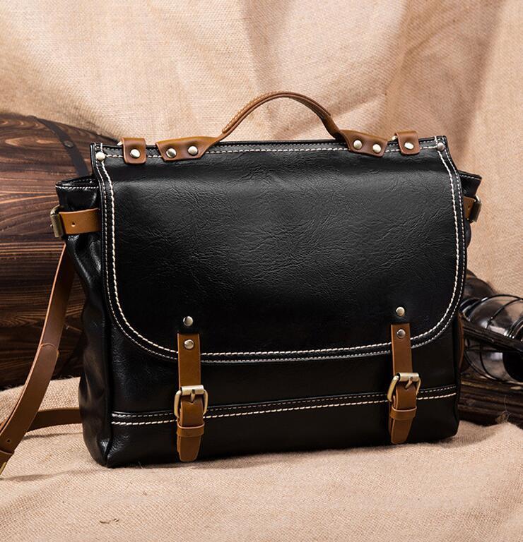 

Factory wholesale men handbag retro men crazy horse PU mailman bag contrast business briefcase casual leather computer bag casual messenger