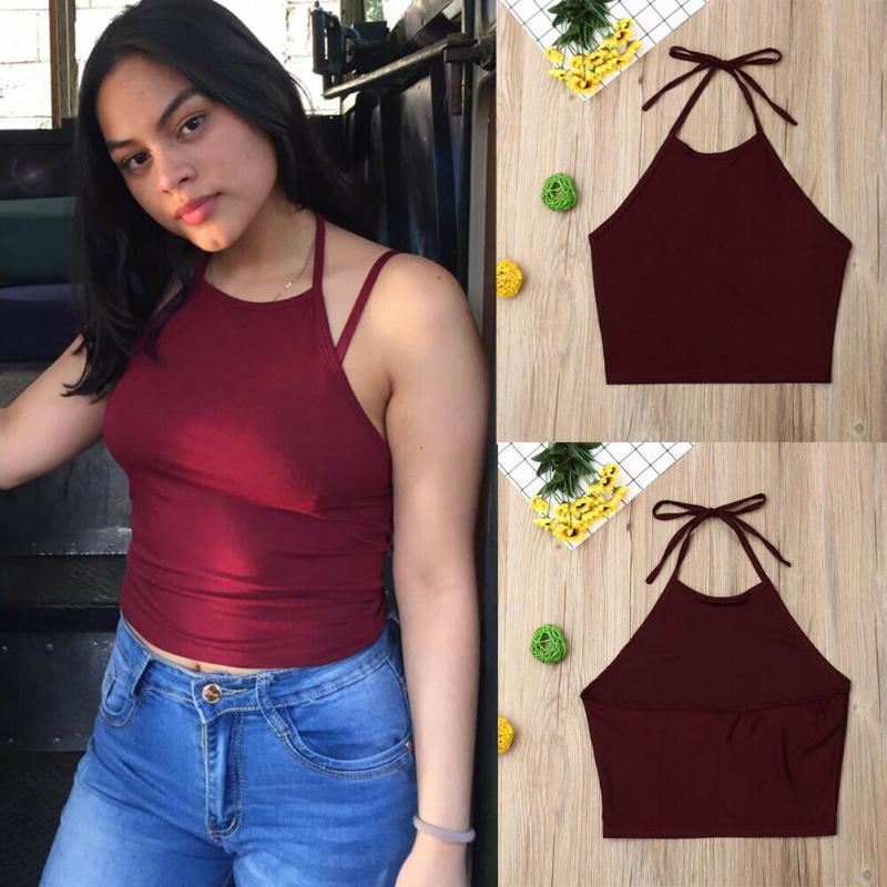 

New Women Sleeveless Backless Vest Halter Tank Tops Blouse T-Shirt Tops Camis Sexy -L Tees, Red