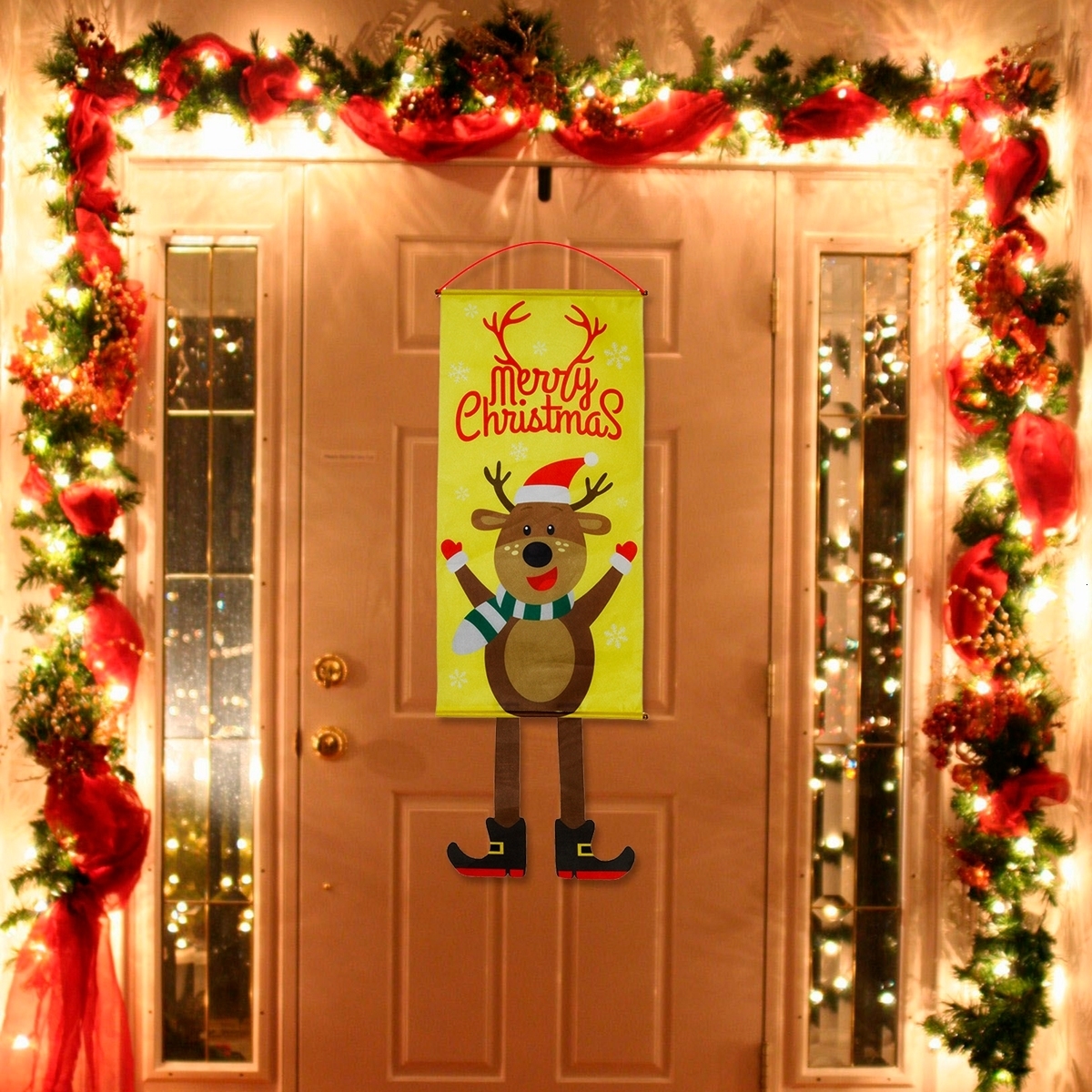 Huiran 2019 Christmas Snowman Elk Santa Claus Cloth Hanging Flag