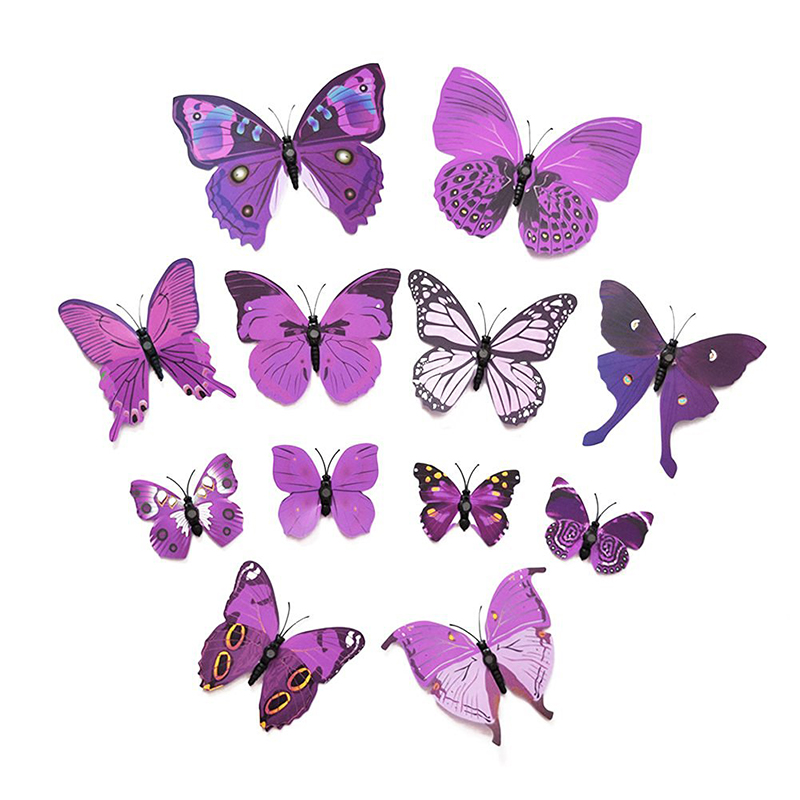 

New Art Design Decal Wall Stickers 3D Butterfly Wall Stickers Home Decor Room Decoration 12pcs (Purple