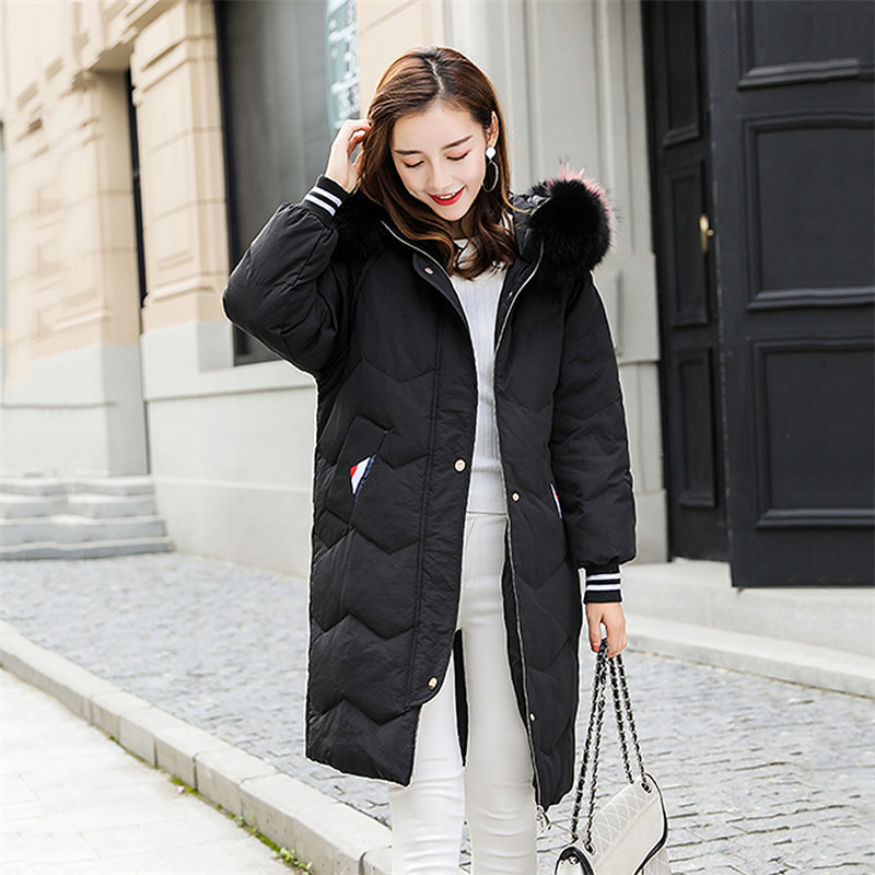 

Winter parkas Hooded Big Fur Collar Women Down Jacket 2018 New Winter Coat Korean High Quality Fashion Female Warm Outerwear 698, Black