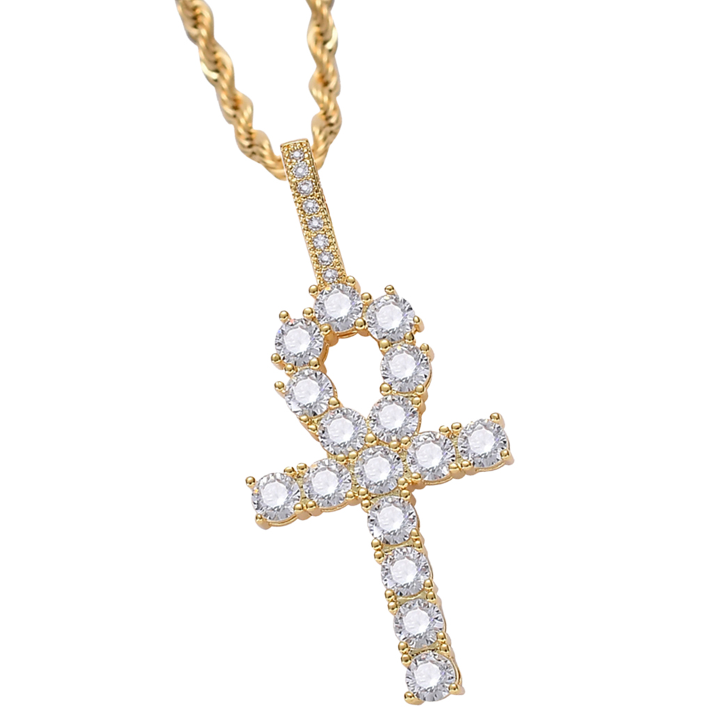 

Necklace With Key Cross Pendant Shiny Zircon Crystal Jewel Accessory for Women Men