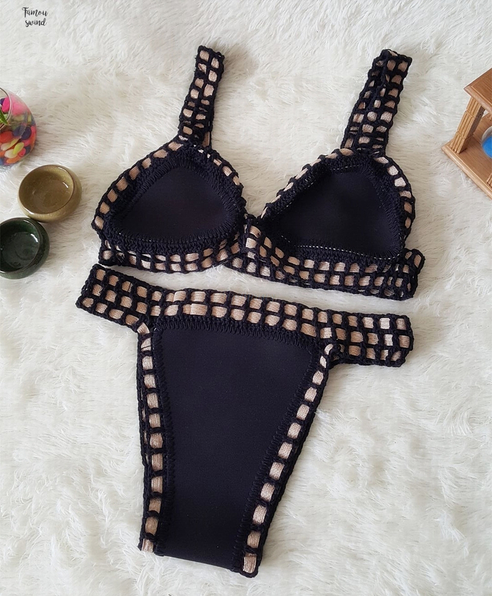 

Neoprene Bikinis Quality Swimsuit Suit Knitted Women Maillot De Bain Femme Bathing Swimwear Crochet Drop Shipping, White;black