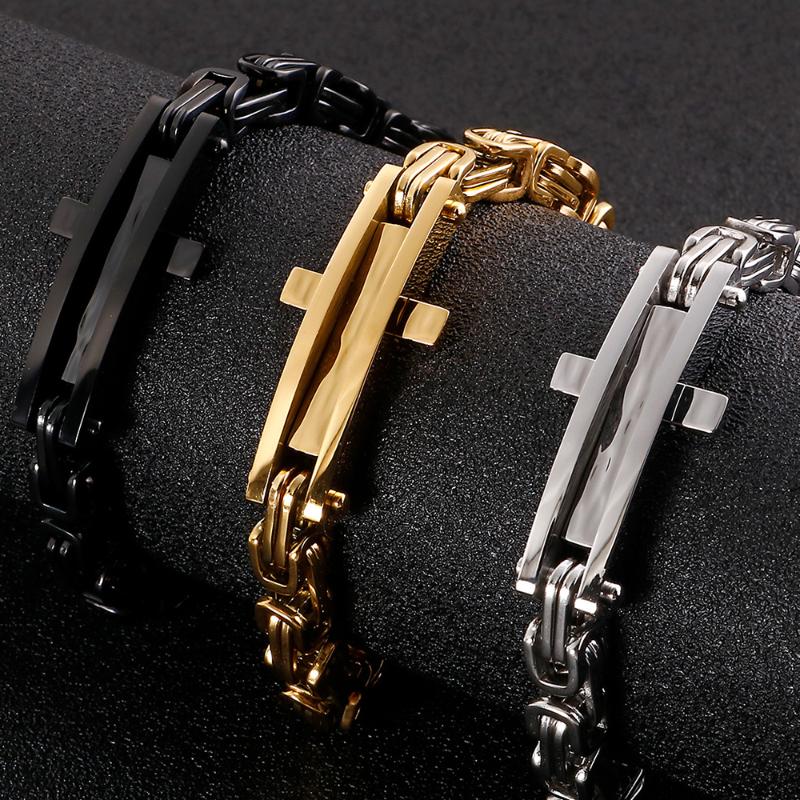 

Religious Mens Cross Bracelets 2020 Golden Black Stainless Steel Bracelet For Men Best Friends Jewelry Male Name Engrave