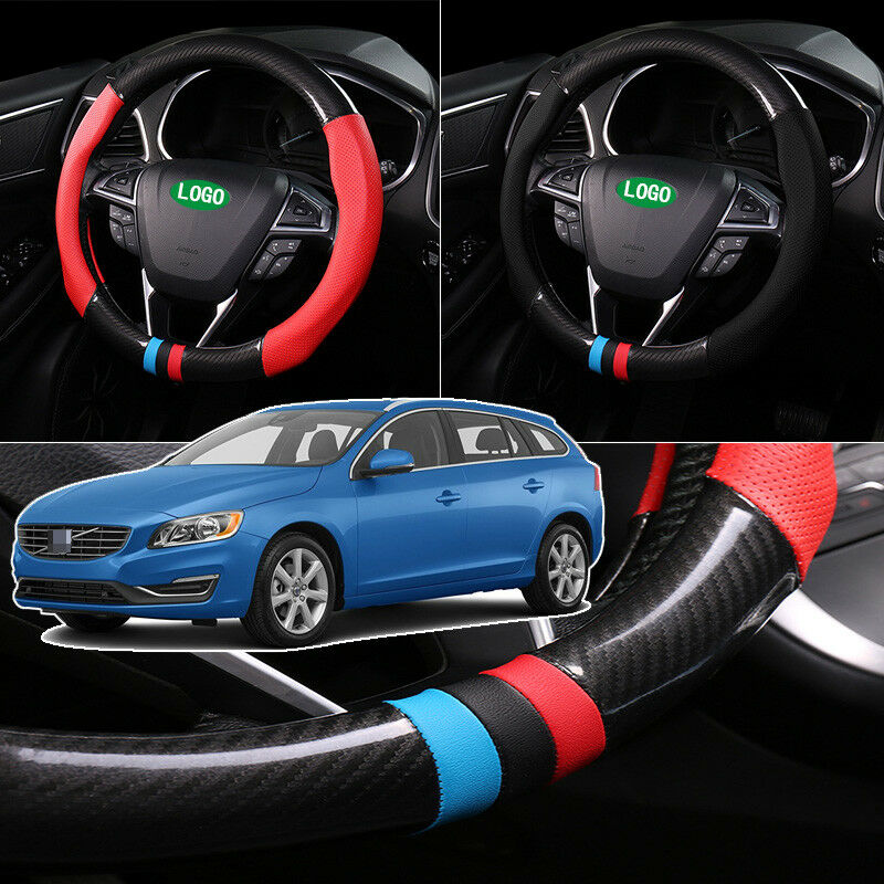 For Volvo V60 Car Steering Wheel Cover Anti-Slip Carbon Fiber Top PVC Leather-image-454747487