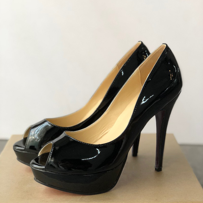 

Designer Women High Heels Sandals Red Bottom Heels Genuine Leather Pummps High 13 cm Girls Sexy Peep Toes Sandals Wedding Shoes SZ US 9, Black