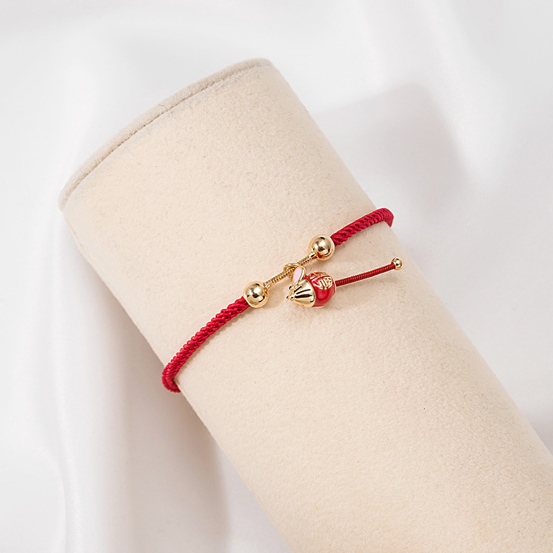 

Link, Chain 2021 Year Of The Rat Natal Red Rope Mouse Ladies Bracelet Ins Woven Zodiac Plating Genuine Gold Color Retention Bra