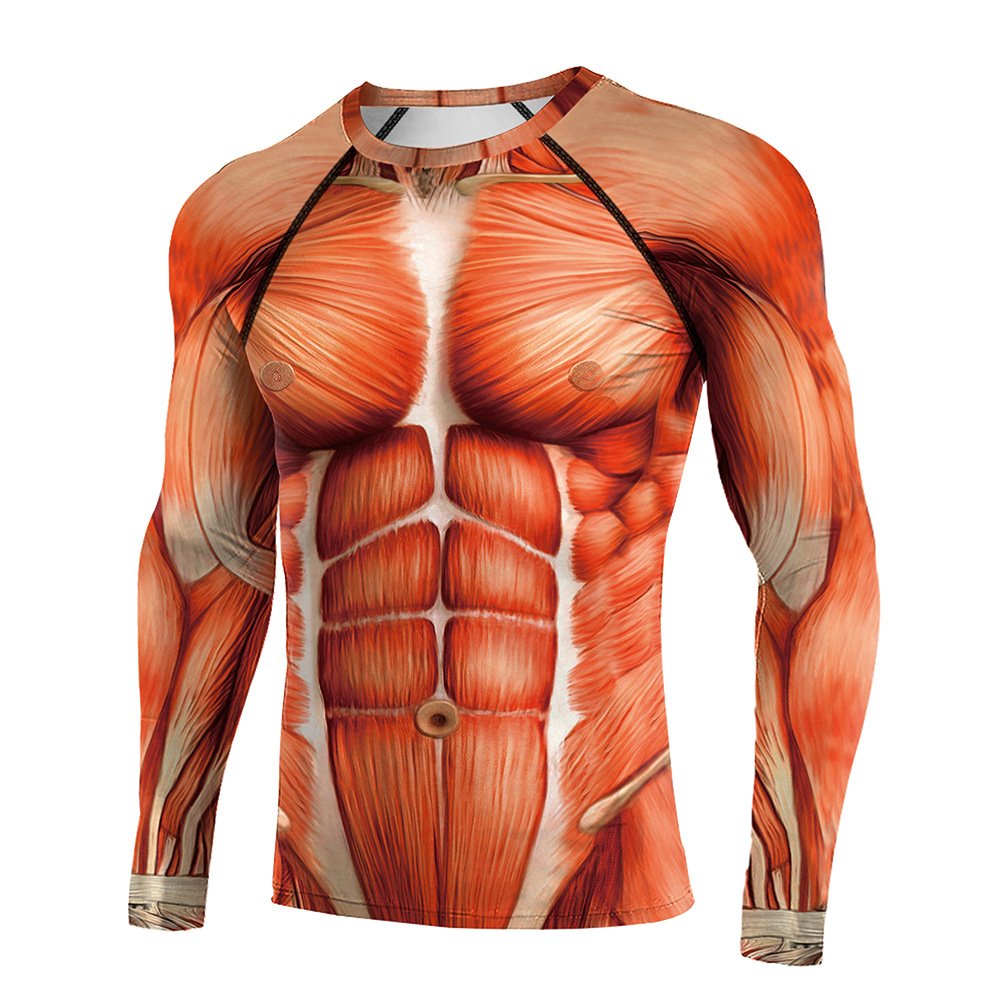 Men/'s Funny 3D Muscle Printing Fitness Elastic Short Sleeve T-Shirt Tops T-shirt
