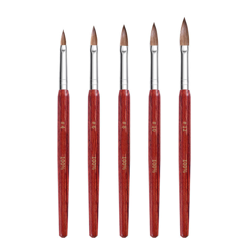 

RBAN NAIL Acrylic Brush Crimped UV Gel Brush Nail Building Manicure Flat Round Red Wood Salon Tools