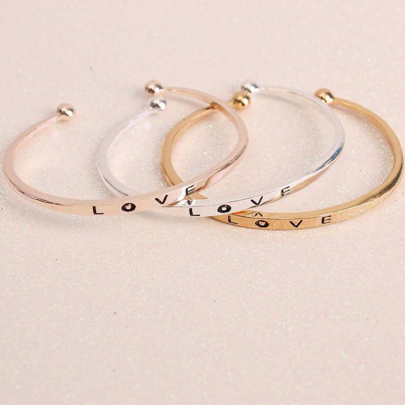 

Hot Sale Fashion female minimalist love Bangles Women bracelets Gold Silver Rose Gold Valentine's Day Jewelry Gift