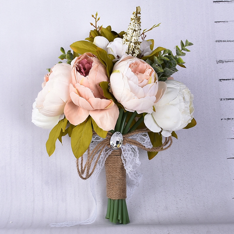 

1pcs Bride Holding Flower Wedding Bouquet Artificial Poney Flowers Bridal Holding Flowers Weddig Party Bride Decor Fake Flower, Pink