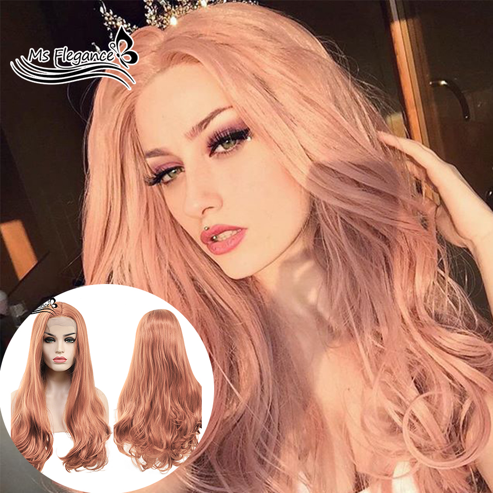 

MS Synthetic Lace Front Wig Long Pink Wigs For Women Cosplay Daily Party Wave Hair Femal 24inches White Red Purple Black Wigs