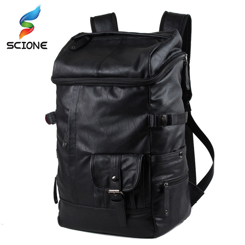 

Backpack for Men Outdoor PU Bag Men Outdoor School Teenagers Multifunction Camping Hiking Travel Handbag Rucksack for Male, Black