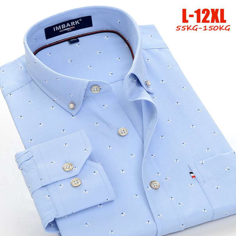 

9XL 10XL 11XL 12XL dress shirts men print big men shirts long sleeve Oxford brand formal camisa social, 76001