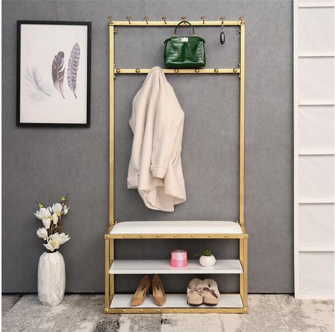 Door clothes rack Living Room Furniture simple floor clothing display racks multi-function storage shoe shelf iron household shoes changing stool-image-511270060
