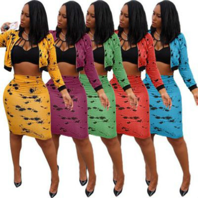 

Casual Womens Two Piece Sets Women Designer Two Piece Dress Lady Brand Suits Fashion Middle Skirt Suit Print Set Top + Dress Hot Sale, Yellow