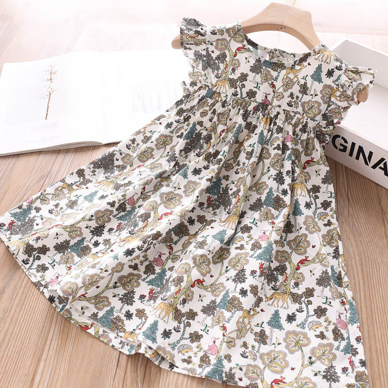 

Girl Summer Dresses 2020 New Girls Dress Floral Print Dress Casual Girls Flying Sleeve Baby Kids Clothing Vestidos 3-7Y, Yl059- white