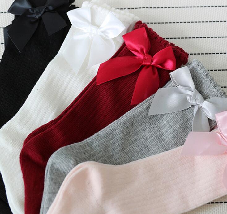 

New girl socks solid socks children sock bowknot cute cartoon girl baby socks, Grey