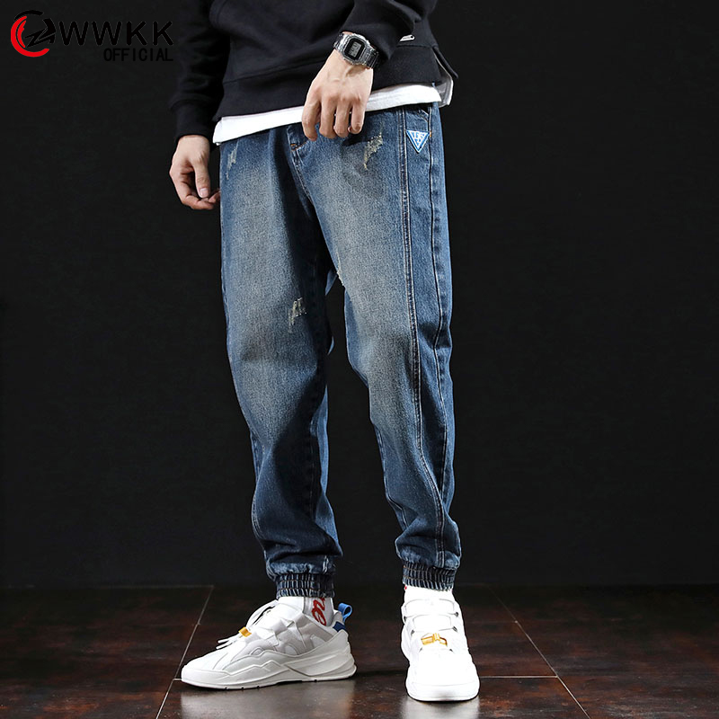 

Men's Jeans Plus Size Stretchy Loose Tapered Harem Jeans Cotton Breathable Denim Baggy Jogger Casual Trousers 42, Blue