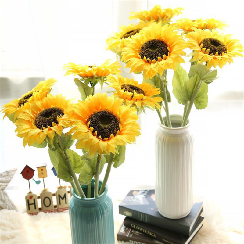 

2/3/5 PCS Artificial Silk Sunflower Home Wedding Decorative Fake Flower Single Sunflower Party Garden Decoration Autumn Flower, As pic