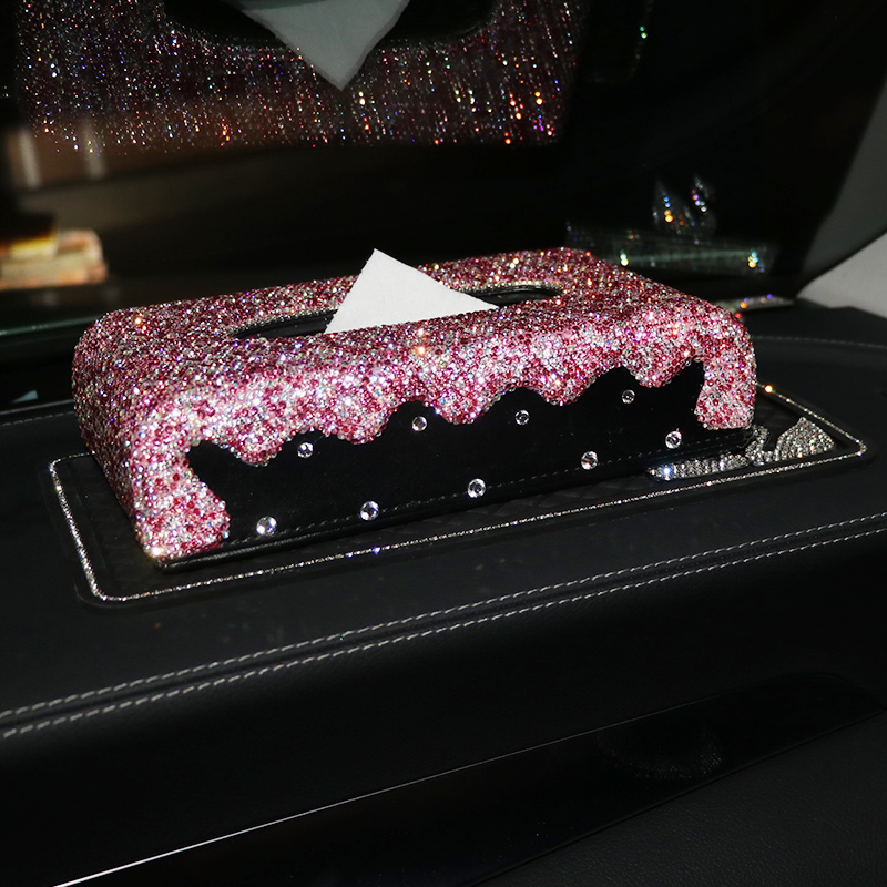 

Beautiful Women Car Tissue Box with Glitter Crystals Block Armrest Bling Bling Tissue Box Pink White Purple Great Gift for Wife