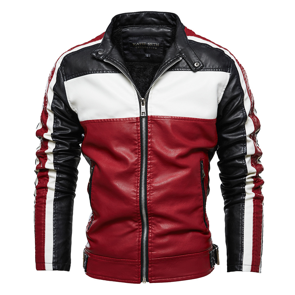 

2019 new winter jacket man plus velvet leather color motorcycle leather jacket men's locomotive
