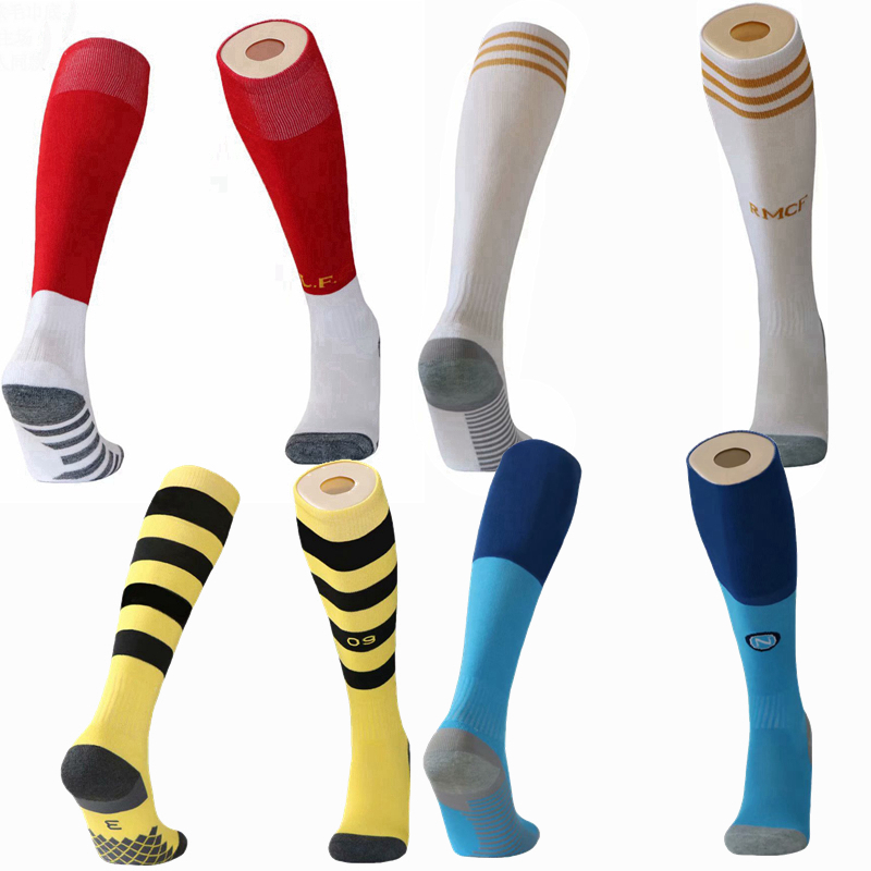 

2019 2020 Real Madrid Manchester napoli Europe Football Club Knee High home soccer adult Kids Socks Thick football Sports Socks, Black