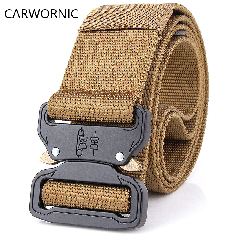 

CARWORNIC Combat Equipment Tactical Belt Men Heavy Duty Metal Buckle Nylon Belt SWAT Army Train Safety Waist 4.5cm, Black;brown