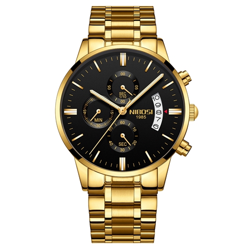 

NIBOSI Chronograph Mens Watches Top Brand Luxury Business Watch Men Clock Relogio Masculino Waterproof Quartz Gold Wristwatch, Black