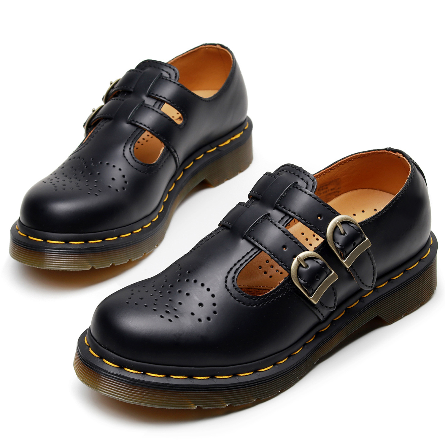 

Cow leather mary jane shoes women mary jane shoes copper double buckle strap woman flats cow muscle sole footwears zym1, Black