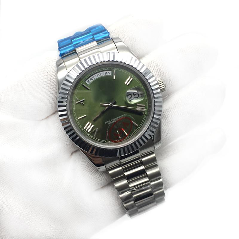 

New Luxury Mens Watch Green Dial President Sapphire Cystal Roma Number Men Watches Automatic Mechanical Movement Male Wrist Watch