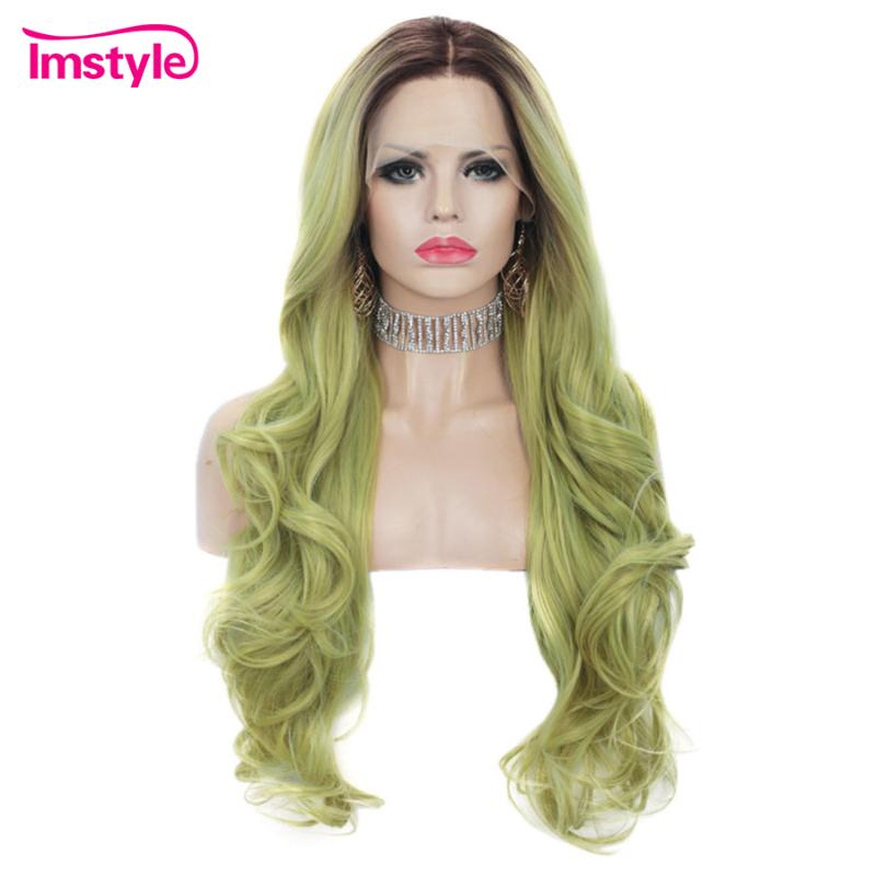 

Imstyle Green Wigs Long Wavy Synthetic Lace Front Wig For Women Dark Root Heat Resistant Fiber Middle Part Lace Front Wigs