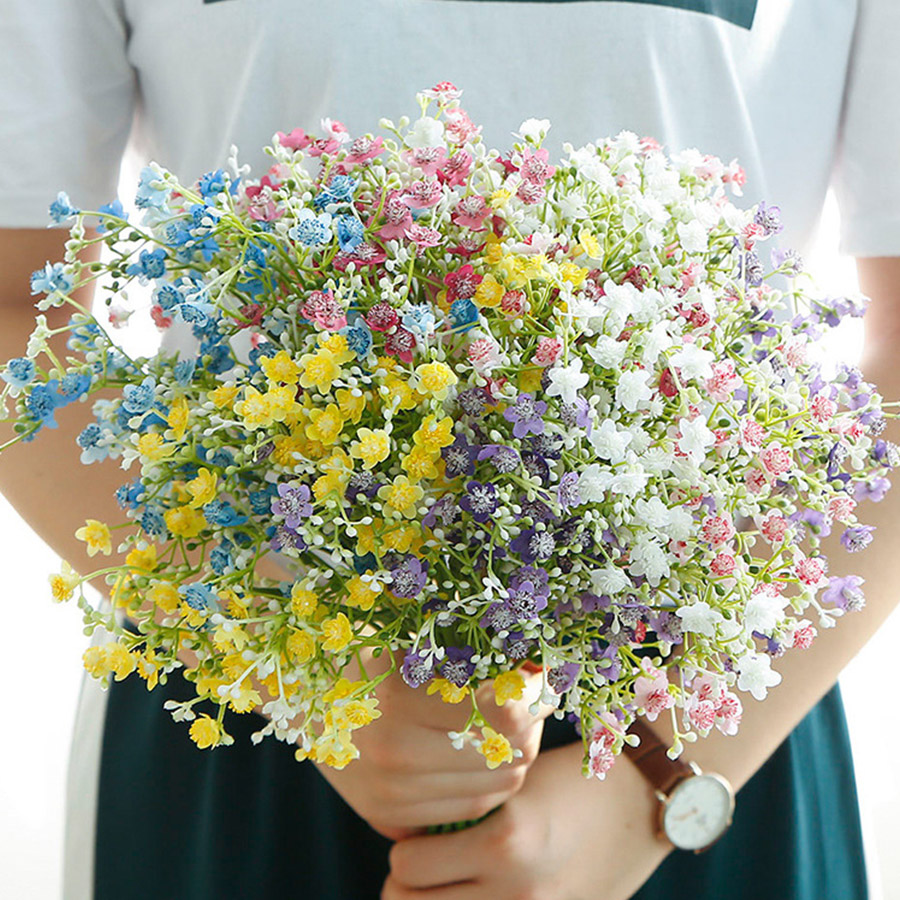 

colorful gypsophila artificial flowers long stem fake flowers bouquet babys breath silk wedding party home decoration, Yellow