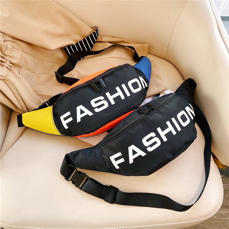 

New Printed Letters Men's And Women's Chest Bag Waist Bag Diagonal Zipper Sports Leisure Riding Waist, Black