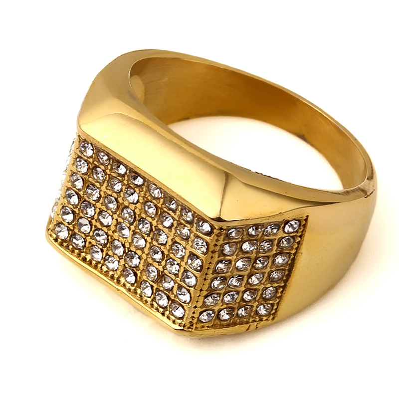 

Hip Hop White Gold Crystal Ring 18K Gold Plated for Mens Luxury Bling Rhinestone Gold Ring Stainless Steel Ring Jewelry Gifts for BF