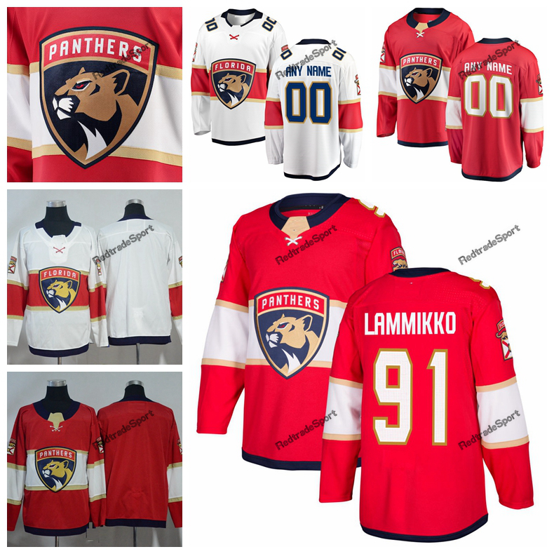 

2019 Florida Panthers Juho Lammikko Hockey Jerseys Mens Custom Name Home Red #91 Juho Lammikko Stitched Hockey Shirts S-XXXL