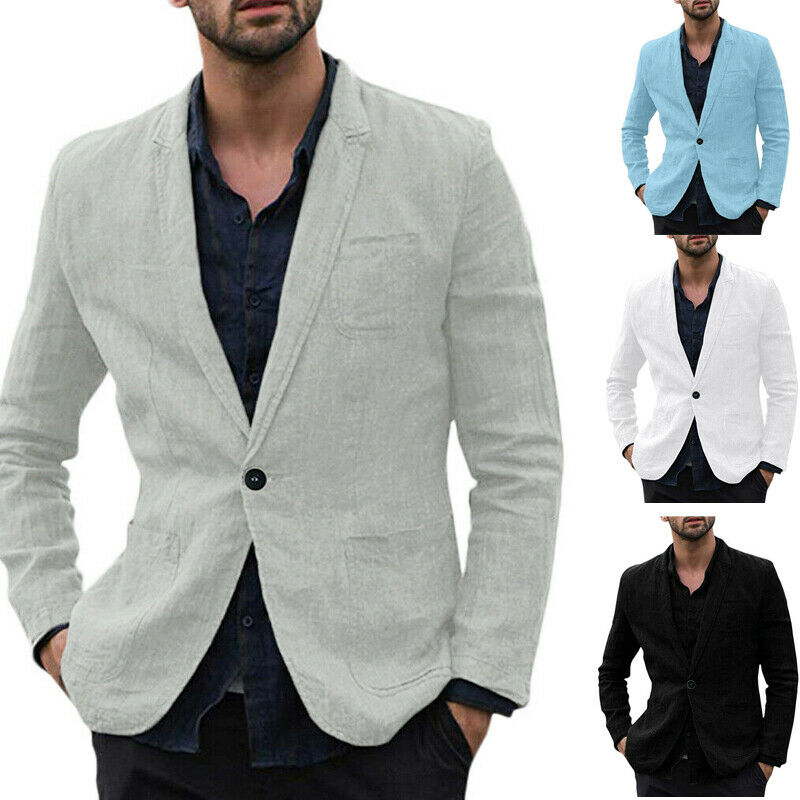 

Fashion Men's One-Button Linen Long Sleeve Jacket Spring Coat, Black