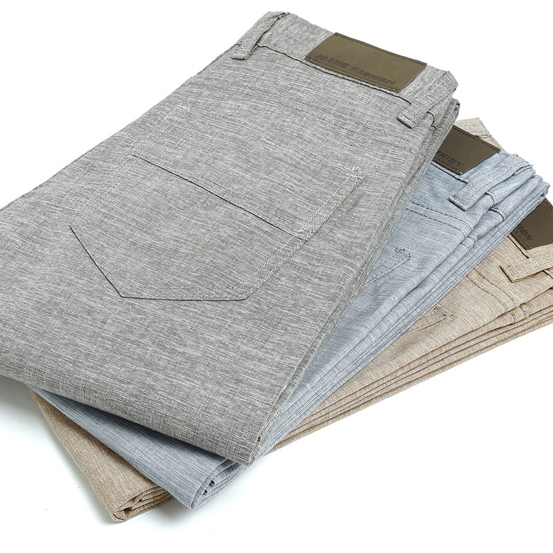 

Men's Thin Trousers Linen Cotton Slacks Business Casual Straight Long Suit Pants 2020 New High Quality Pontalon Homme, Khaki